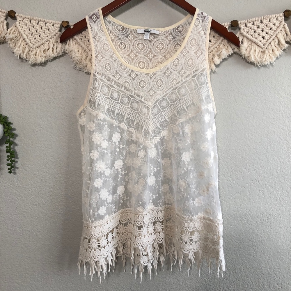 Papaya - S - sheer boho lace tank